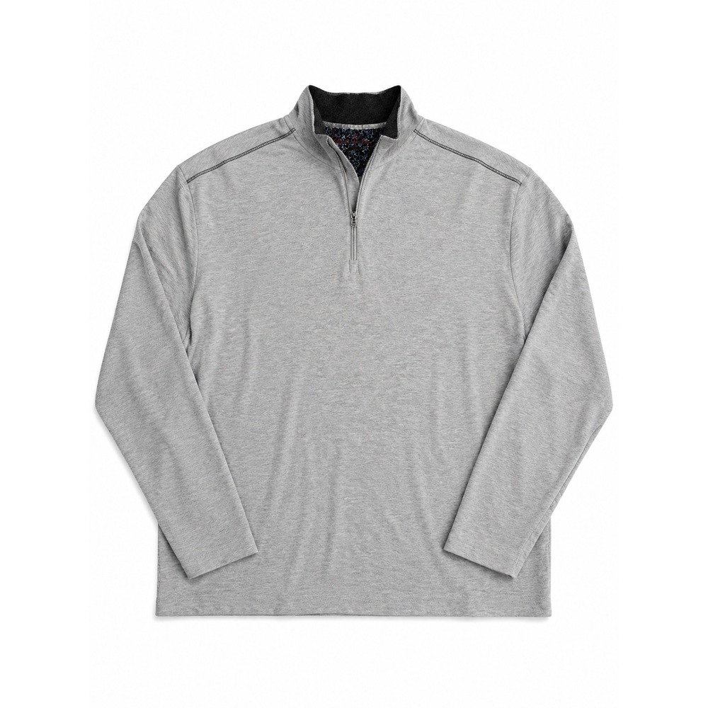 Robert Graham Mens 2XL Heather Gray Quarter Zip Pullover Classic Fit Floral Trim